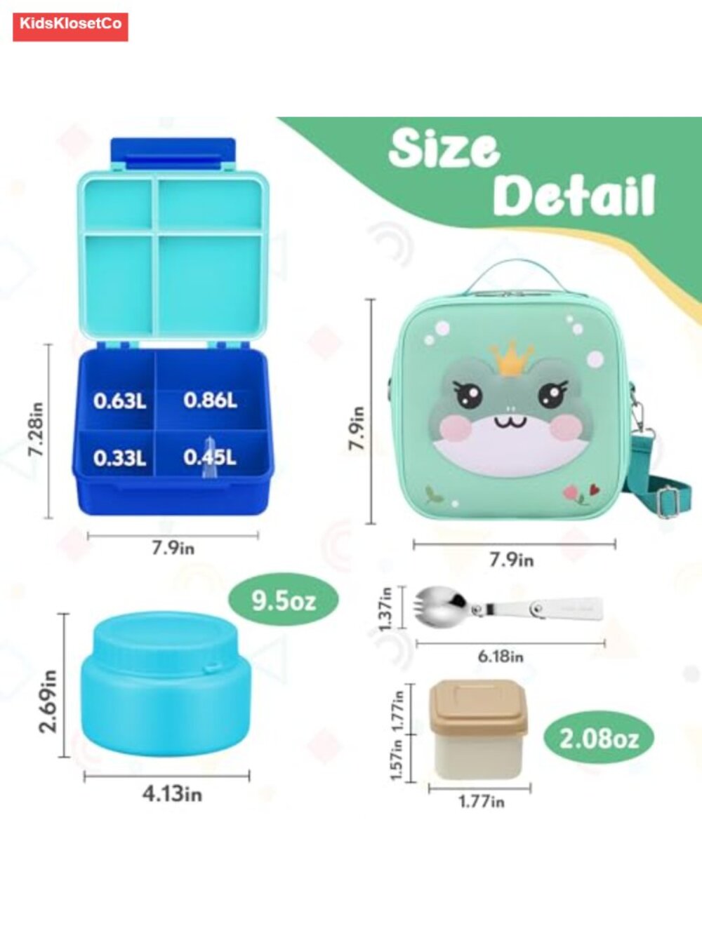 Kids Bento Lunch Box Leak-Proof Insulated with Thermo and Bag - Picture 2 of 6